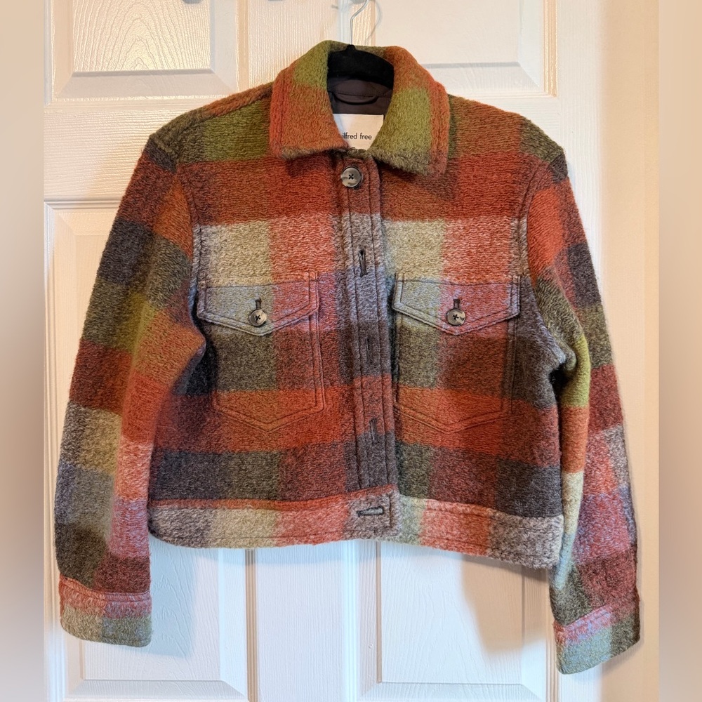Wilfred Plaid Wool-Blend Button Jacket in Rust and Brown